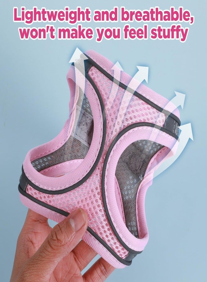 Exclaith Bunny Harness and Leash Adjustable Bunny Harness and Leash Set, Breathable Pet Vest, Small Dog Harnesses, Small Kitten Puppy Rabbit Walks Accessories, with Reflective Strips, Pink and Grey - Image 3